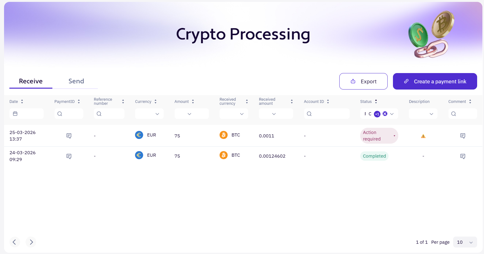 Payment history grid