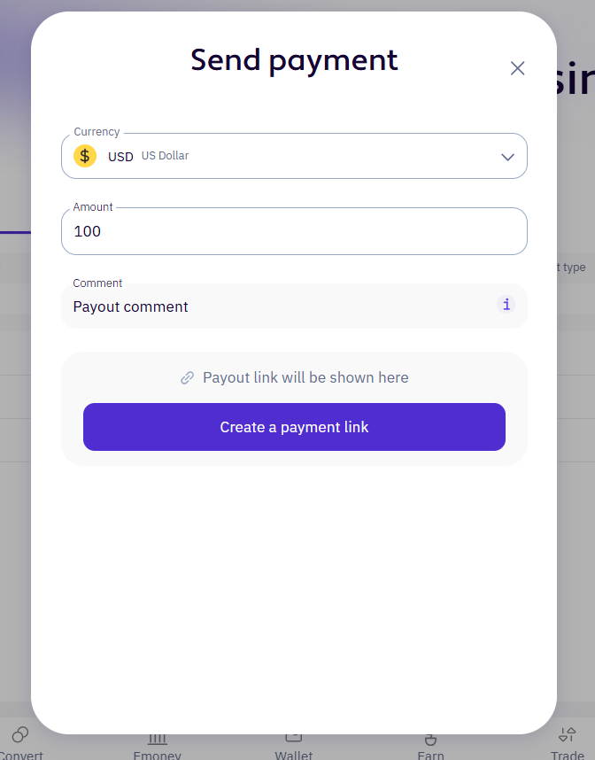 Payout payment page