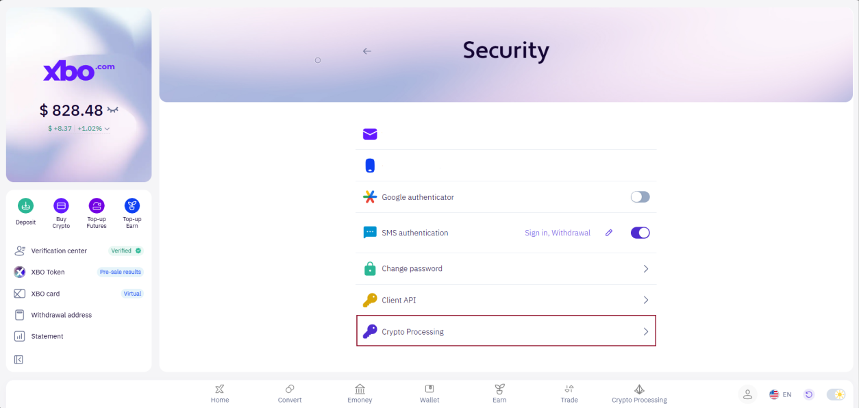 API key management, desktop view